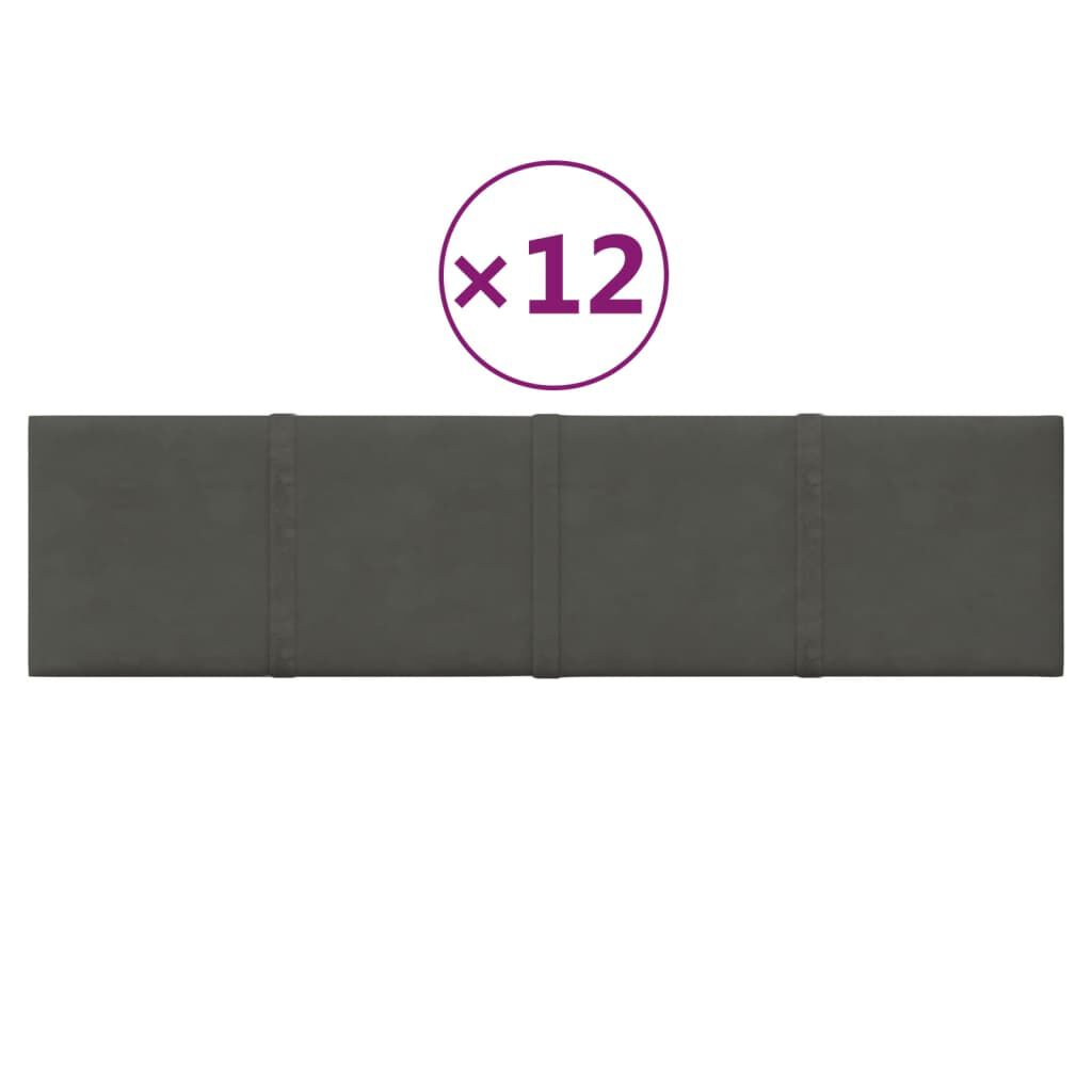 vidaXL Πάνελ Τοίχου 12 τεμ. Σκούρο Γκρι 60x15 εκ. 1,08 μ² Βελούδο