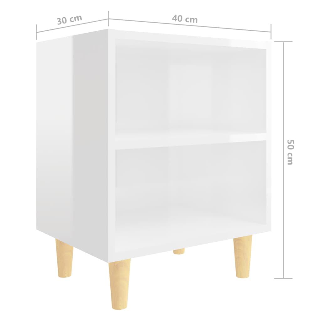 vidaXL Κομοδίνα 2 τεμ. Γυαλιστ. Λευκό 40x30x50 εκ. Μασίφ Ξύλινα Πόδια