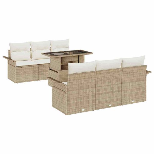 vidaXL Σετ Καναπέ Κήπου με μαξιλάρι 7 pcs Μπεζ Πολυ ράταν