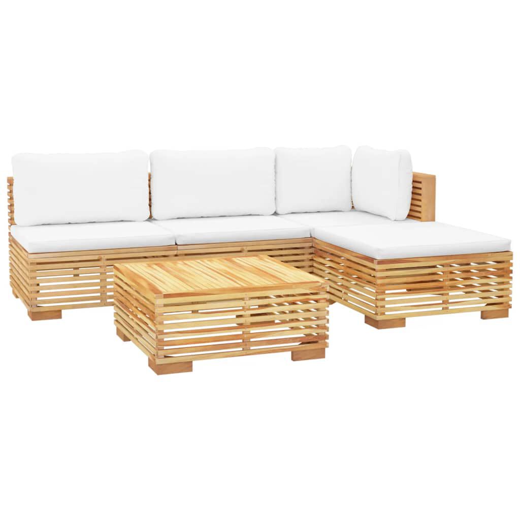 vidaXL Σαλόνι Κήπου Σετ 5 Τεμαχίων από Μασίφ Ξύλο Teak με Μαξιλάρια