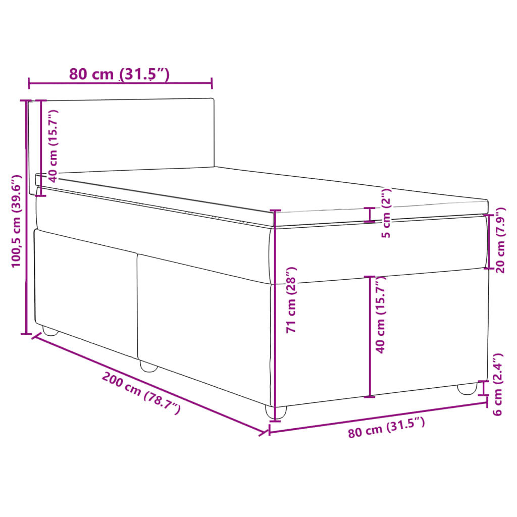 vidaXL Κρεβάτι Boxspring με Στρώμα Μαύρο 80 x 200 εκ. Υφασμάτινο