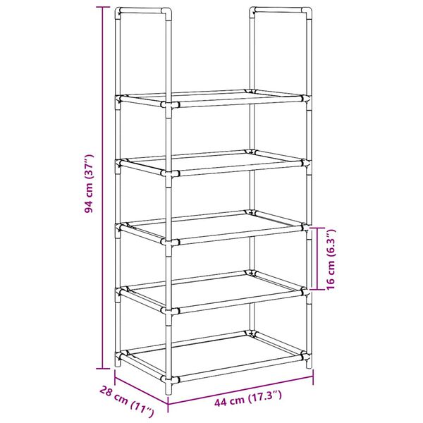 vidaXL Ράφι παπουτσιών 5 επιπέδων μαύρο 44x28x94 cm μη υφασμένο ύφασμα