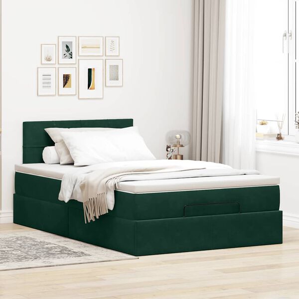 vidaXL &Omicron;&theta;&omega;&mu;&alpha;&nu;&iota;&kappa;ό &kappa;&rho;&epsilon;&beta;ά&tau;&iota; &mu;&epsilon; &sigma;&tau;&rho;ώ&mu;&alpha; & LEDs Dark Green 120x190cm Velvet