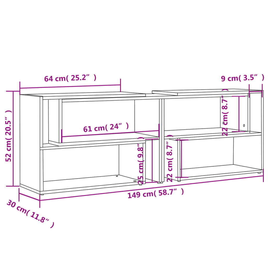 vidaXL Έπιπλο Τηλεόρασης Γυαλιστερό Μαύρο 149x30x52 εκ. Επεξ. Ξύλο