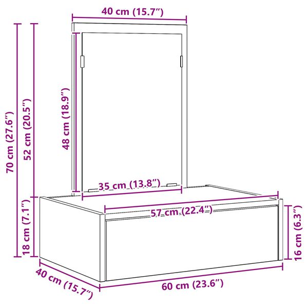 vidaXL Τοίχου Ντύσιμο Τραπέζι Λευκό 60x40x70 εκ.