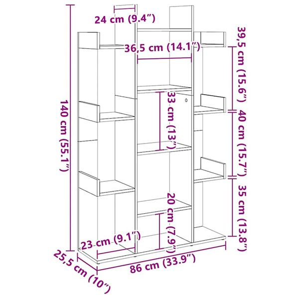 vidaXL Βιβλιοθήκη Καφέ Δρυς 86x25,5x140 εκ. από Επεξεργασμένο Ξύλο