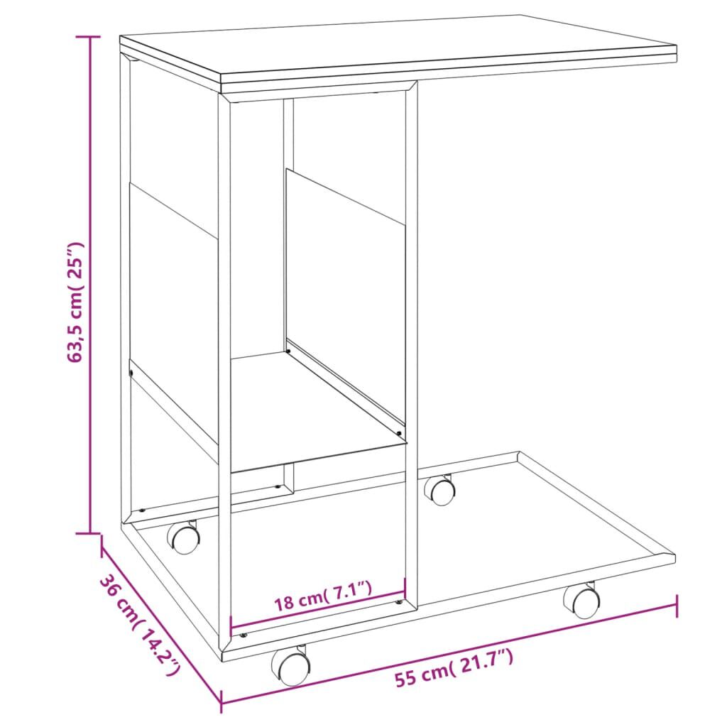 vidaXL Βοηθητικό Τραπέζι με Ρόδες Μαύρο 55 x 36 x 63,5 εκ. Επεξ. Ξύλο