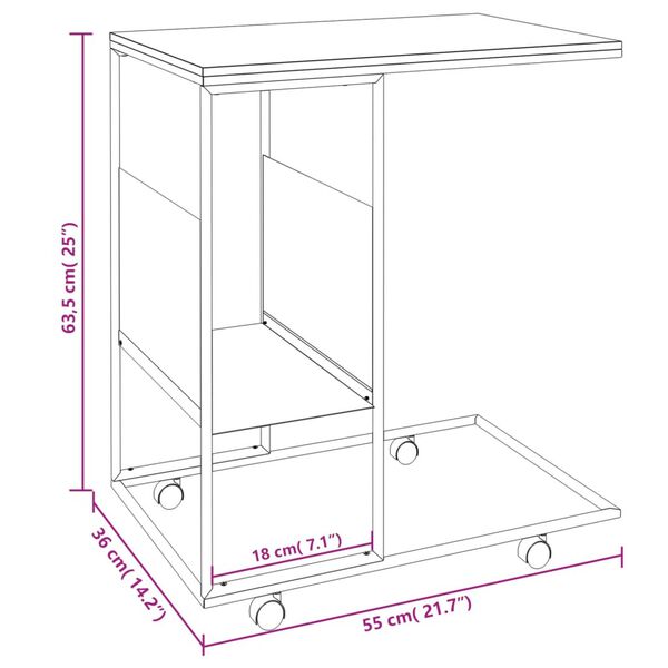 vidaXL Βοηθητικό Τραπέζι με Ρόδες Μαύρο 55 x 36 x 63,5 εκ. Επεξ. Ξύλο