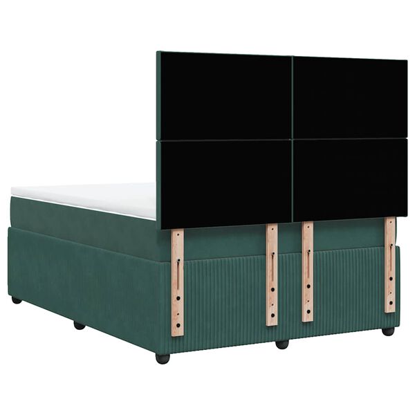 vidaXL Κρεβάτι Boxspring με Στρώμα Σκούρο Πράσινο 140x190εκ. Βελούδινο