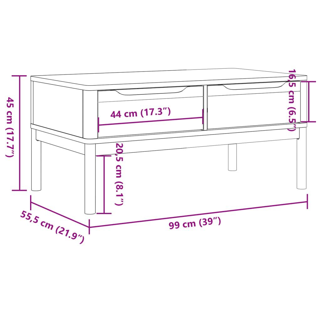 vidaXL Τραπεζάκι Σαλονιού FLORO Γκρι 99x55,5x45 εκ. Μασίφ Πεύκο