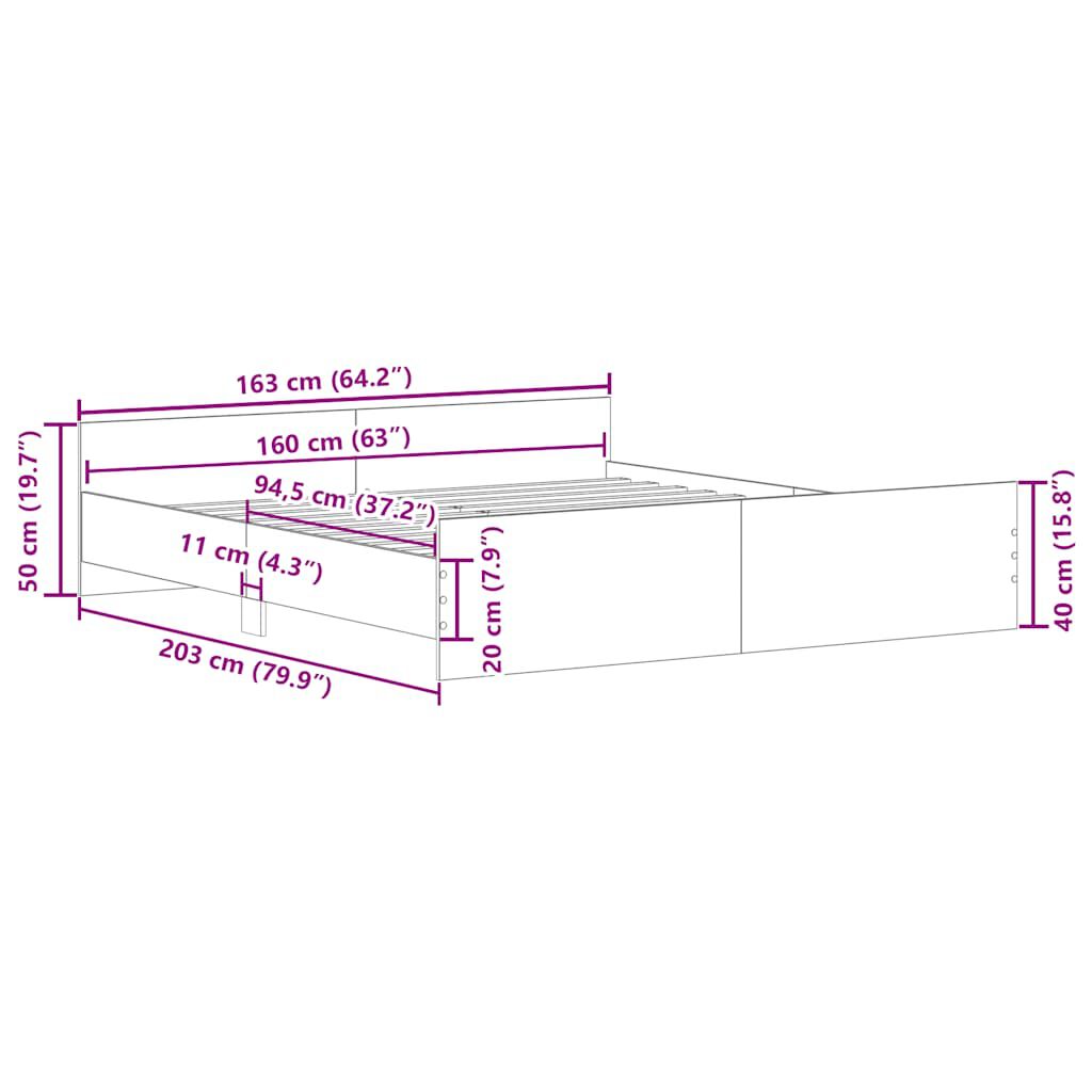 vidaXL Πλαίσιο κρεβατιού χωρίς στρώμα 160x200 εκ. Επεξεργασμένο Ξύλο