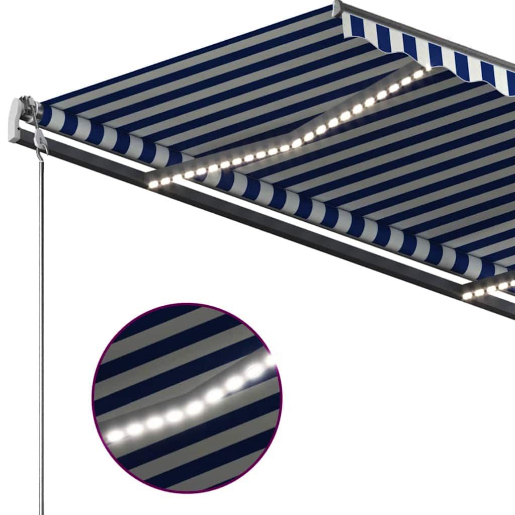 vidaXL Τέντα Συρόμενη Χειροκίνητη με LED Μπλε / Λευκό 350 x 250 εκ.