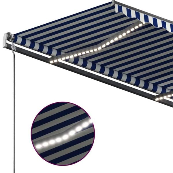 vidaXL Τέντα Συρόμενη Χειροκίνητη με LED Μπλε / Λευκό 350 x 250 εκ.