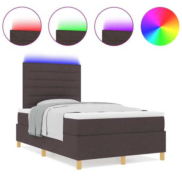 vidaXL Κρεβάτι Box Spring με Στρώμα & LED Σκούρο Καφέ 120x200 εκ Ύφασμα