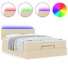 vidaXL Οθωμανικό κρεβάτι με στρώμα & LEDs Cream 140x200 cm Ύφασμα