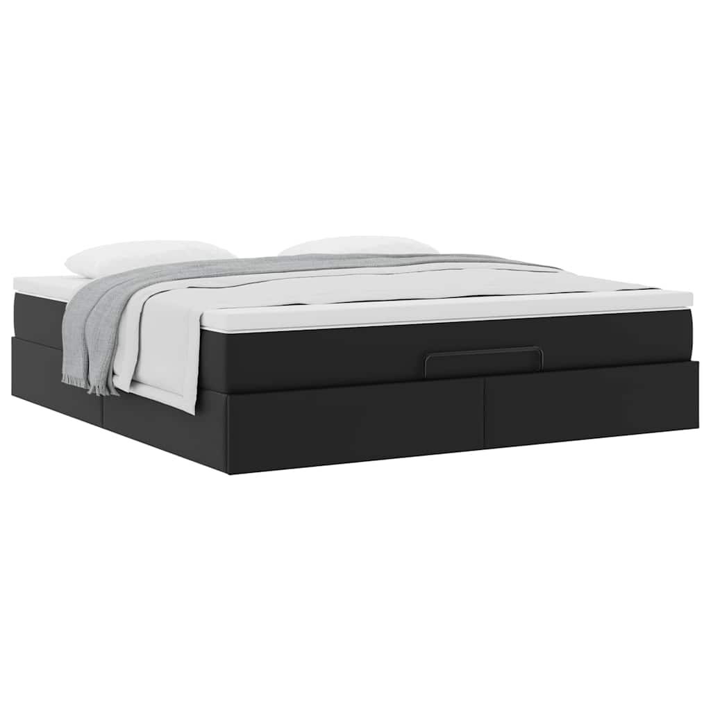 vidaXL Οθωμανικό κρεβάτι με στρώμα Μαύρο 180x200cm Faux Leather