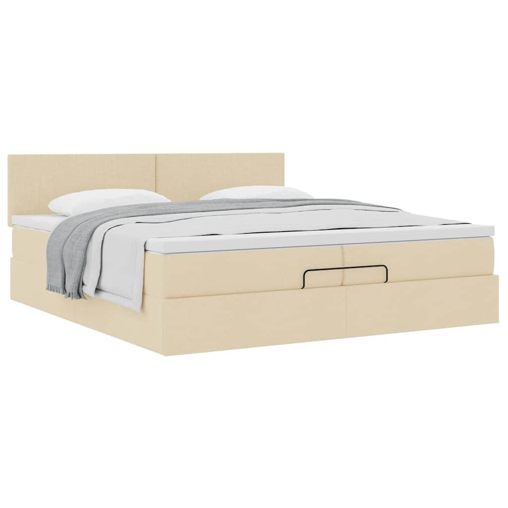 vidaXL Οθωμανικό κρεβάτι με στρώμα Cream 200x200 cm Ύφασμα
