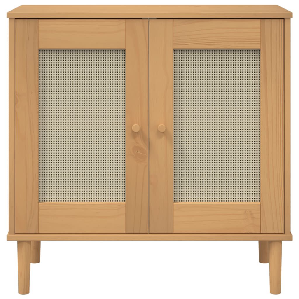 vidaXL Ντουλάπι SENJA Καφέ / Ρατάν 80 x 35 x 80 εκ. Μασίφ Ξύλο Πεύκου