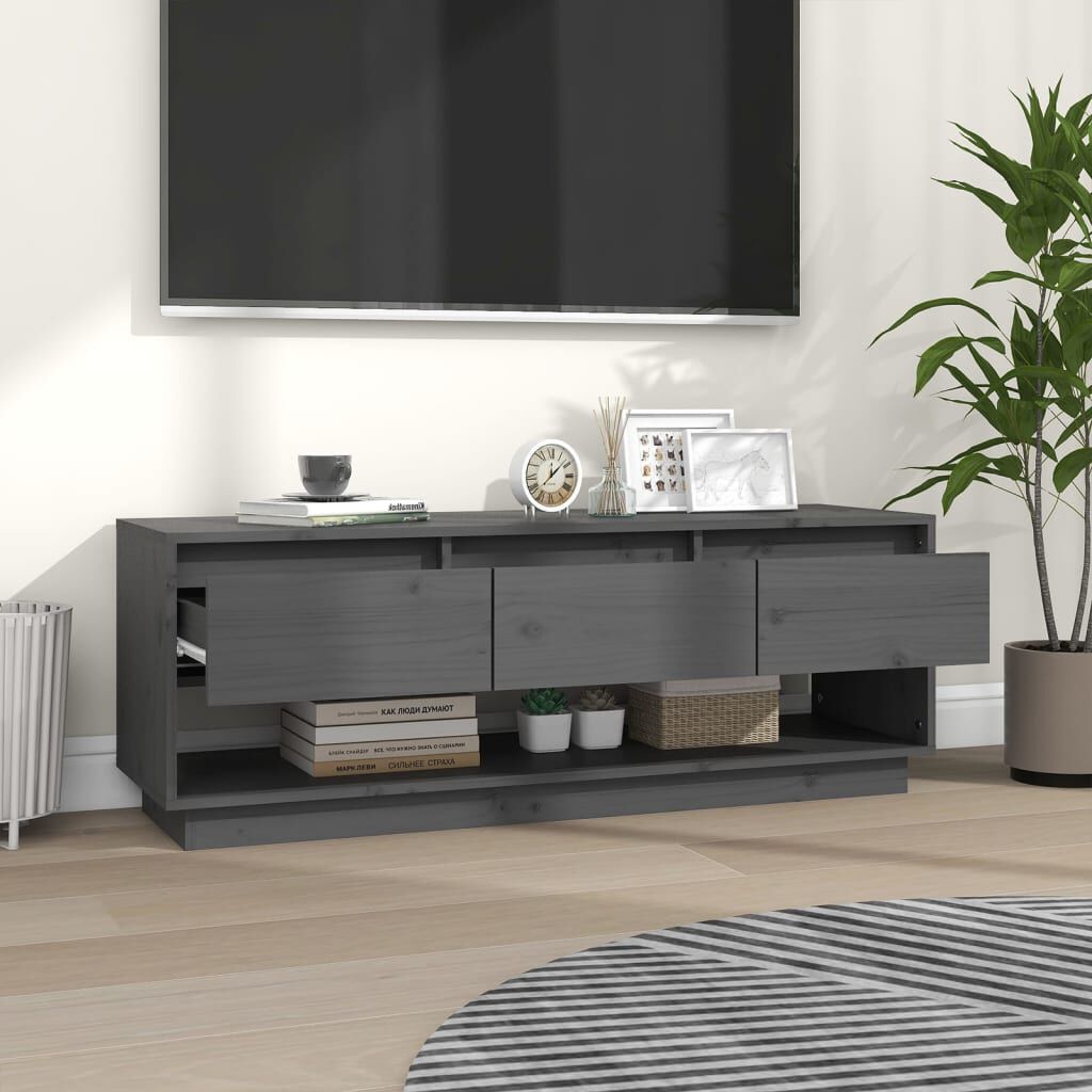 vidaXL Έπιπλο Τηλεόρασης Γκρι 110,5x34x40 εκ. από Μασίφ Ξύλο Πεύκου