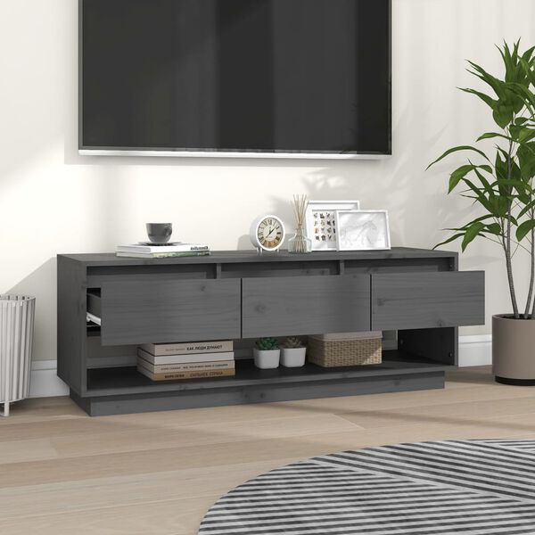 vidaXL Έπιπλο Τηλεόρασης Γκρι 110,5x34x40 εκ. από Μασίφ Ξύλο Πεύκου