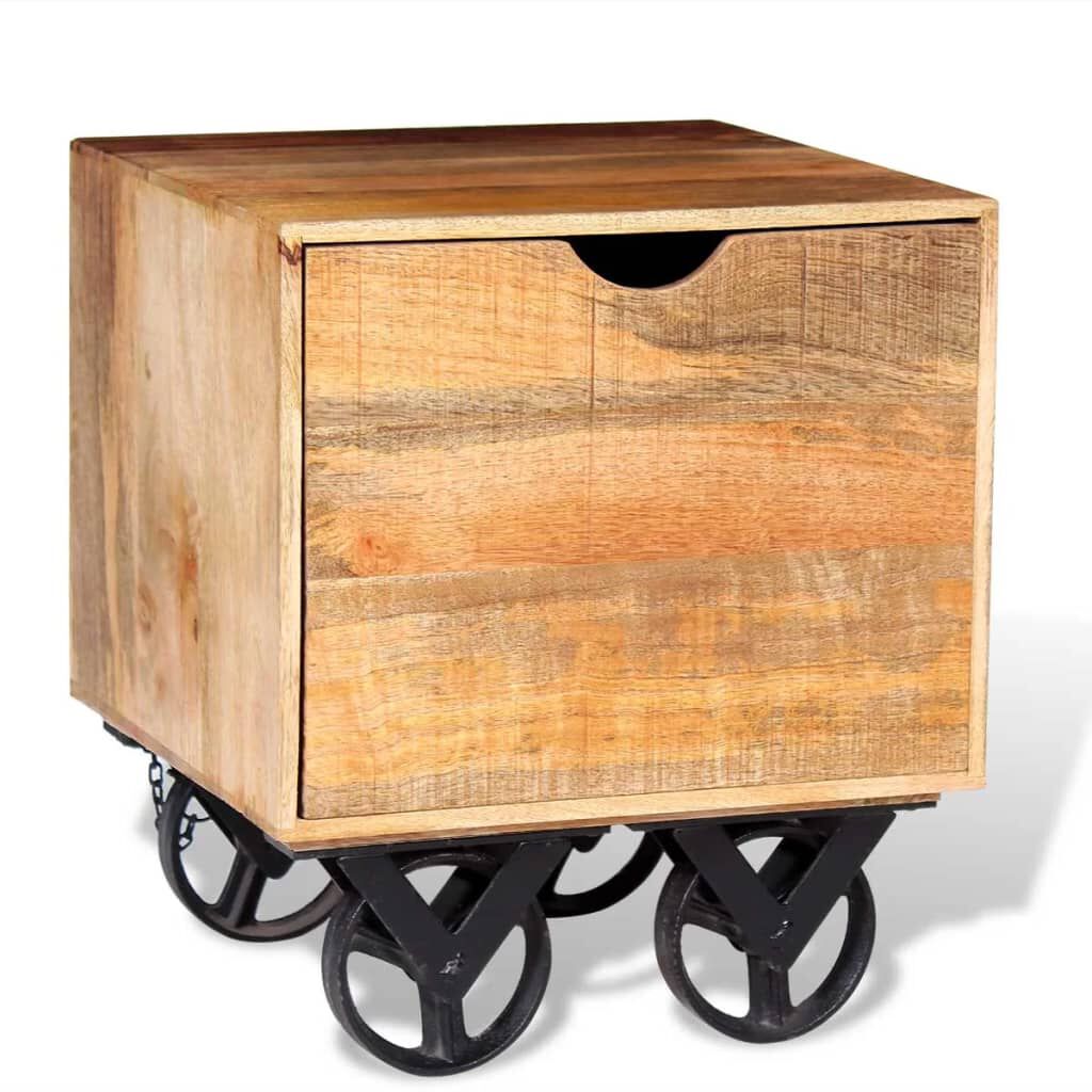vidaXL Τραπέζι Βοηθητικό με Συρτάρι Ροδάκια 40x40x45 εκ. Ξύλο Μάνγκο