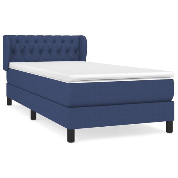 vidaXL Κρεβάτι Boxspring με Στρώμα Μπλε 90x190 εκ.Υφασμάτινο