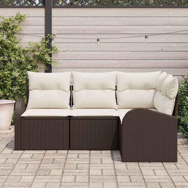 vidaXL Σετ Καναπέ Κήπου με μαξιλάρι 4 pcs Καφέ και λευκό Πολυ ράταν