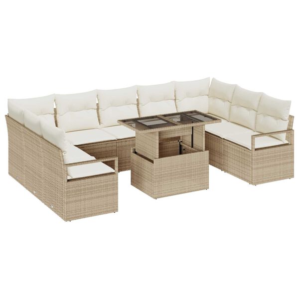 vidaXL Σετ Καναπέ Κήπου με αποθήκευση 10 pcs Μπεζ Πολυ ράταν