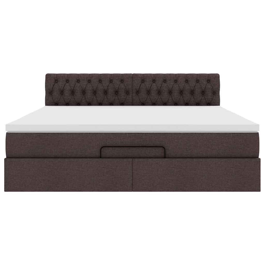 vidaXL Οθωμανικό κρεβάτι με στρώμα & LEDs Σκούρο καφέ 160x200cm ύφασμα