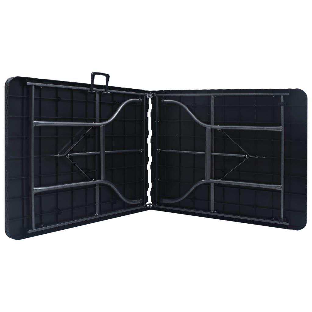 vidaXL Τραπέζι Κήπου Πτυσσόμ. Μαύρο 180x75x72 εκ. HDPE Απομίμηση Ρατάν