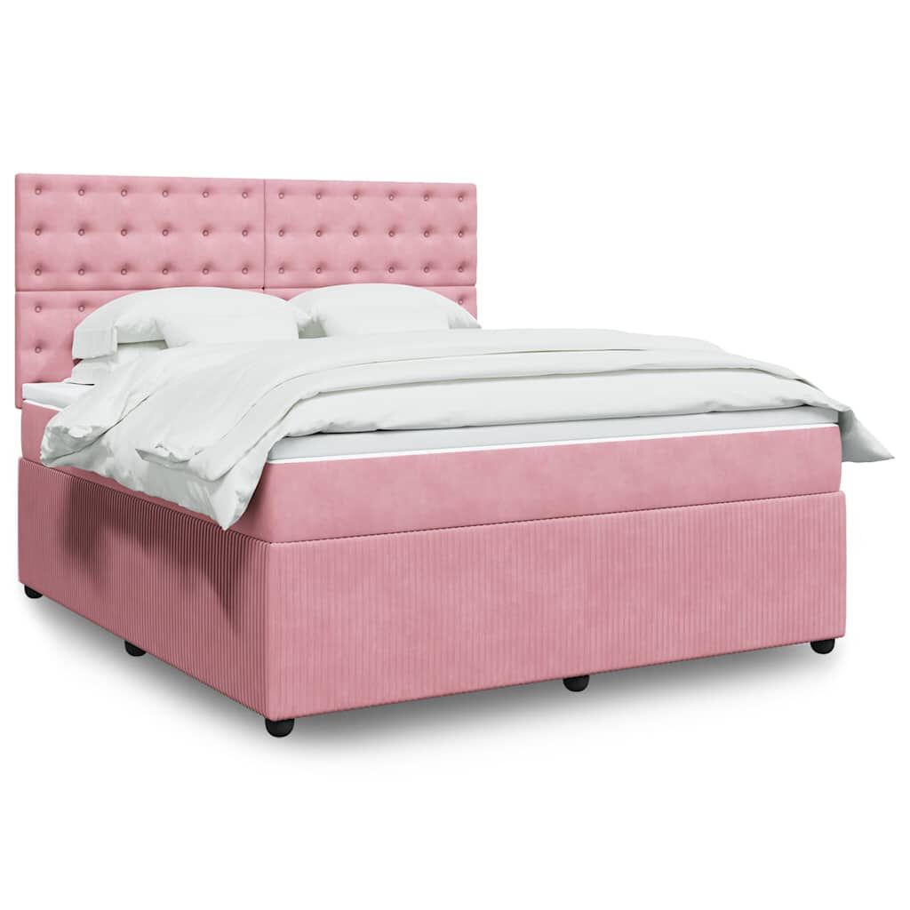vidaXL Κρεβάτι Boxspring με Στρώμα Ροζ 180x200 εκ. Βελούδινο