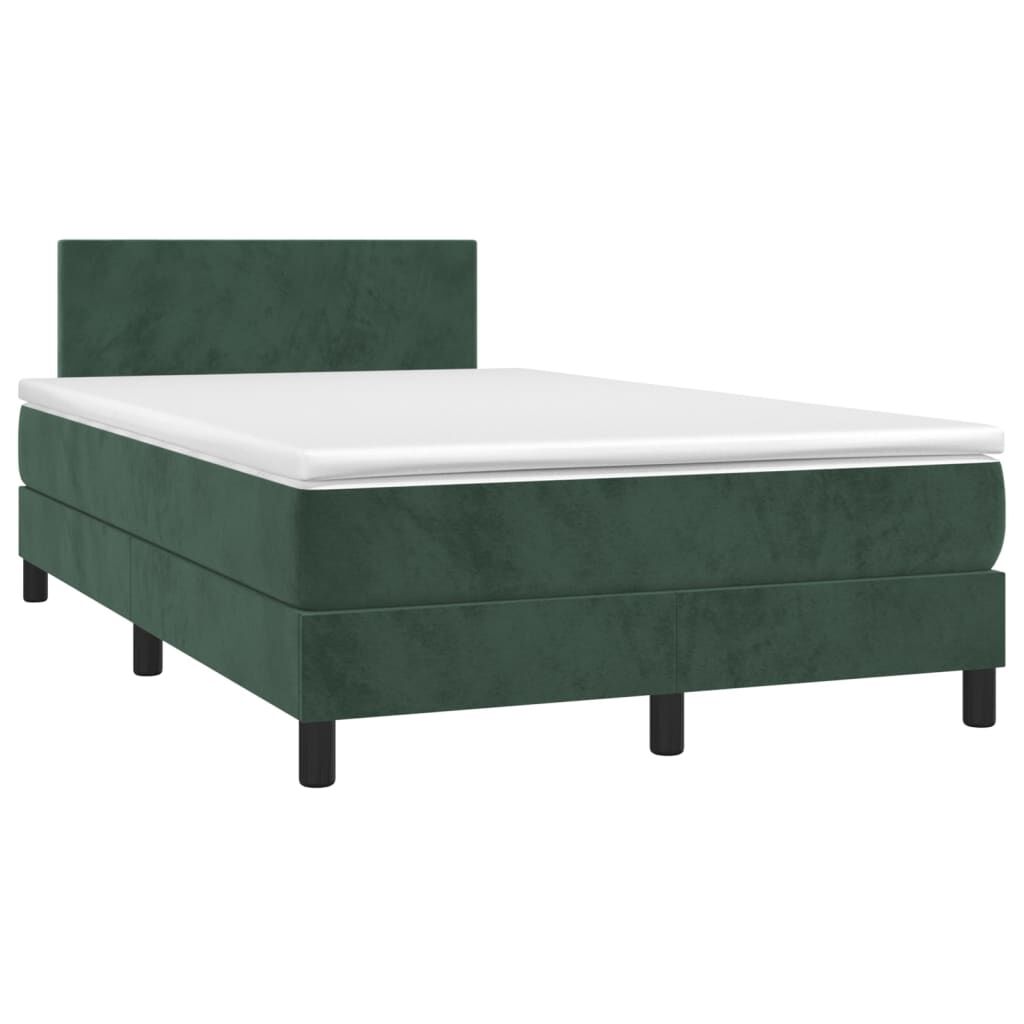 vidaXL Κρεβάτι Boxspring με Στρώμα & LED Σκ. Πράσινο 120x200εκ Βελούδο