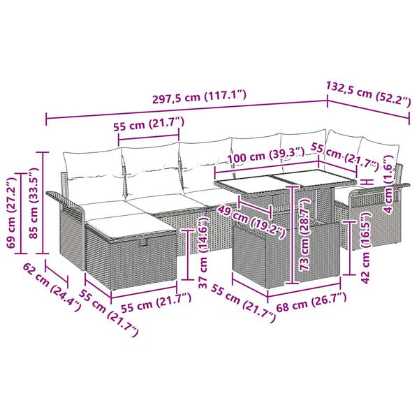 vidaXL Σετ Καναπέ Κήπου με μαξιλάρι 8 pcs Καφέ Πολυ ράταν