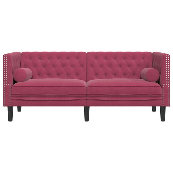 vidaXL Καναπές Διθέσιος Chesterfield με Στηρίγματα Μπορντό Βελούδο