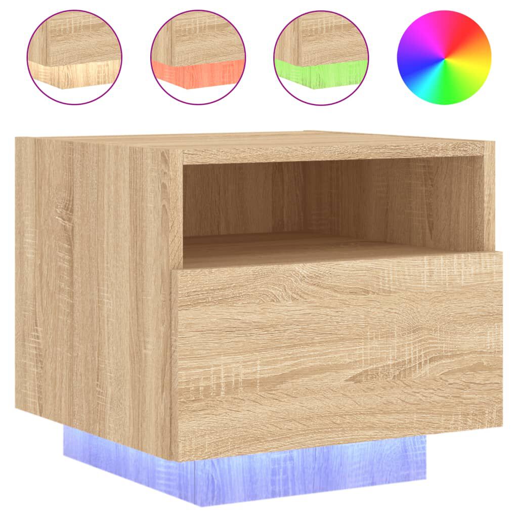 vidaXL Κομοδίνα με Φώτα LED 2 τεμ. Sonoma Δρυς 40 x 39 x 37 εκ.