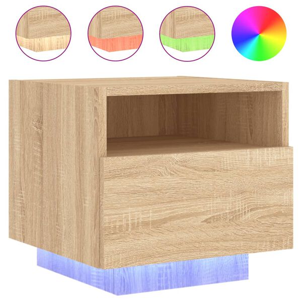 vidaXL Κομοδίνα με Φώτα LED 2 τεμ. Sonoma Δρυς 40 x 39 x 37 εκ.