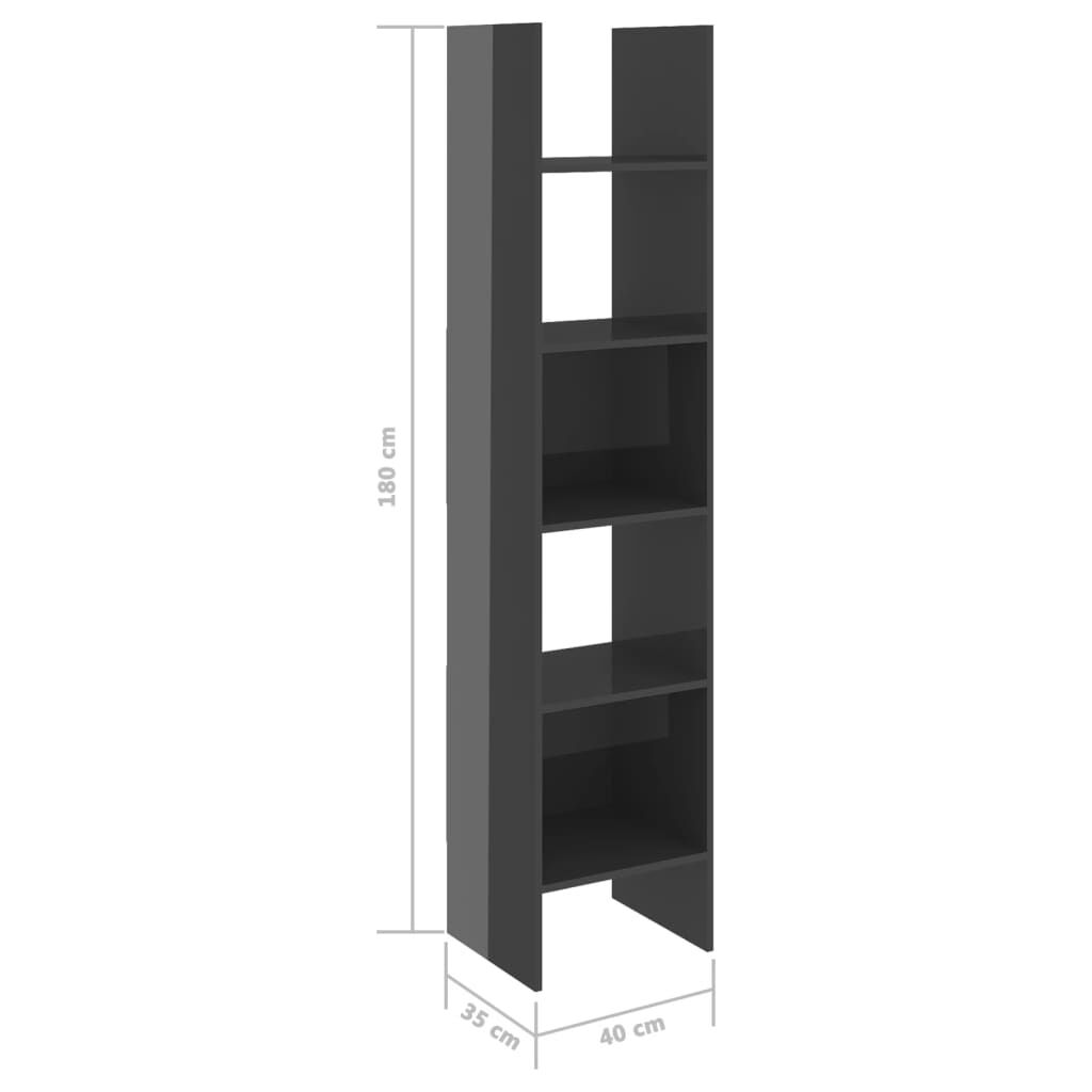 vidaXL Βιβλιοθήκη Γυαλιστερό Γκρι 40 x 35 x 180 εκ. από Μοριοσανίδα
