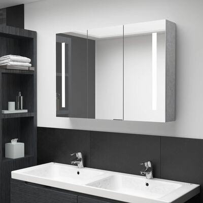 vidaXL Ντουλάπι Μπάνιου με Καθρέφτη και LED Γκρι Σκυρ. 89x14x62 εκ.