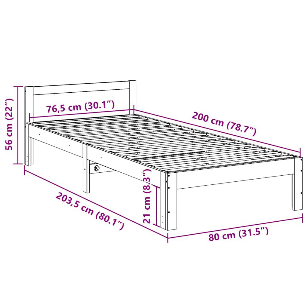 vidaXL Σκελετός Κρεβ. Χωρίς Στρώμα Καφέ 80x200 εκ. Μασίφ Ξύλο Πεύκου