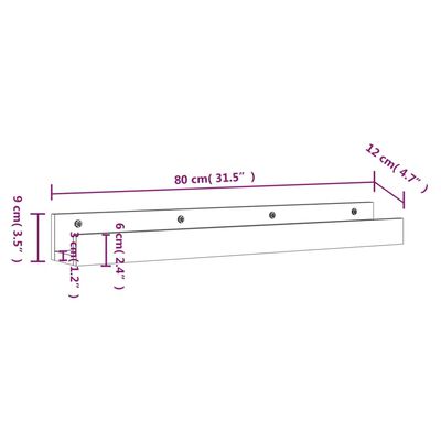 vidaXL Ράφια Τοίχου 2 τεμ. 80x12x9 εκ. από Μασίφ Ξύλο Πεύκου
