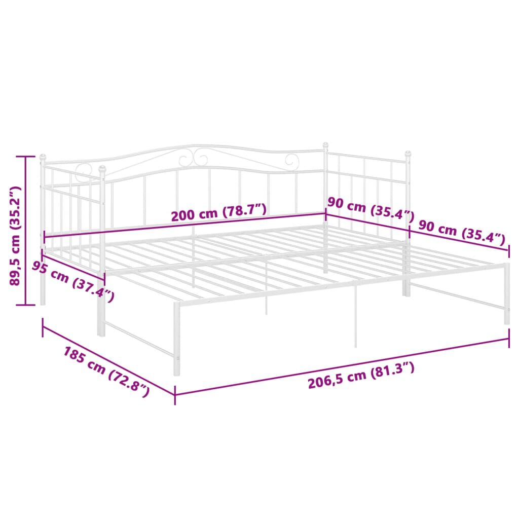vidaXL Πλαίσιο για Καναπέ - Κρεβάτι Λευκό 90 x 200 εκ. Μεταλλικό