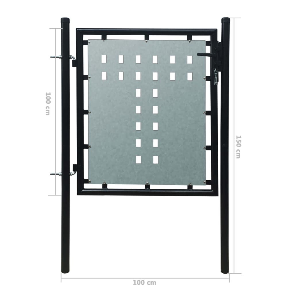 vidaXL Πόρτα Περίφραξης Μονή Μαύρη 100 x 150 εκ.