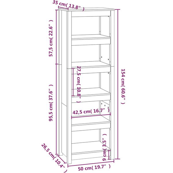 vidaXL Βιβλιοθήκη Μαύρη 50x35x154 εκ. από Μασίφ Ξύλο Πεύκου
