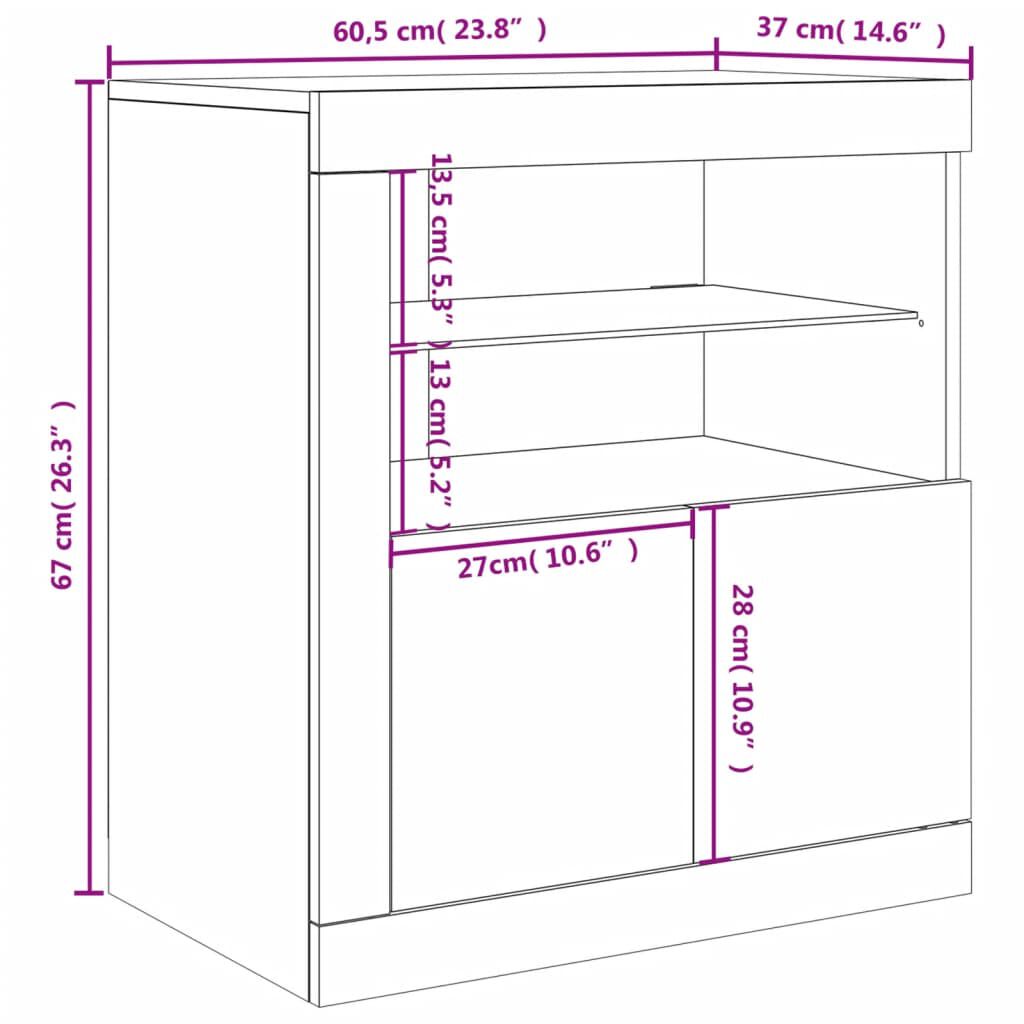 vidaXL Μπουφές με LED Μαύρος 60,5x37x67 εκ.