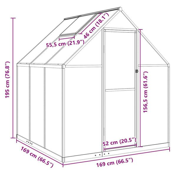 vidaXL Θερμοκήπιο με Πλαίσιο Βάσης Ασημί 169x169x195 εκ. Αλουμίνιο