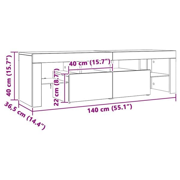 vidaXL Έπιπλο Τηλεόρασης με LED Sonoma Δρυς 140 x 36,5 x 40 εκ.