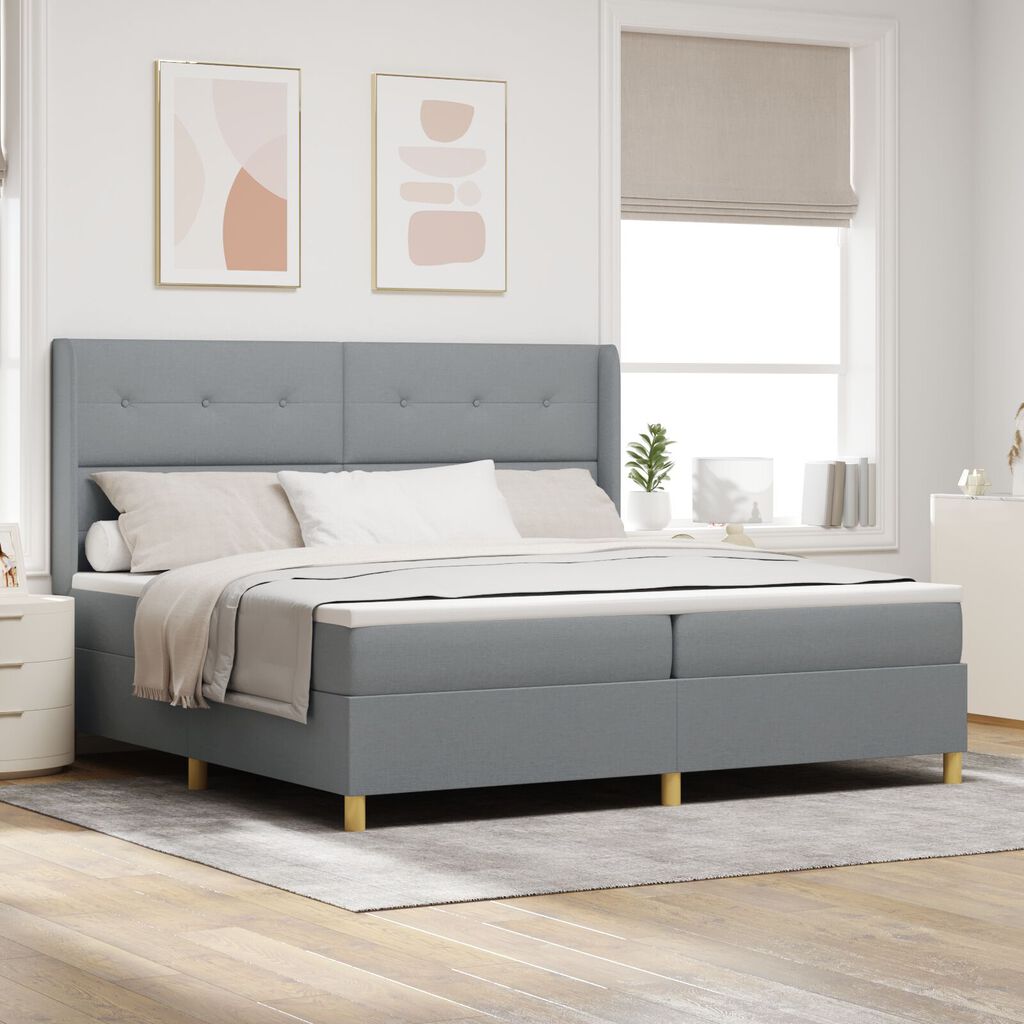 vidaXL Κρεβάτι Box Spring με Στρώμα Ανοιχτό Γκρι 200x200 εκ. Ύφασμα