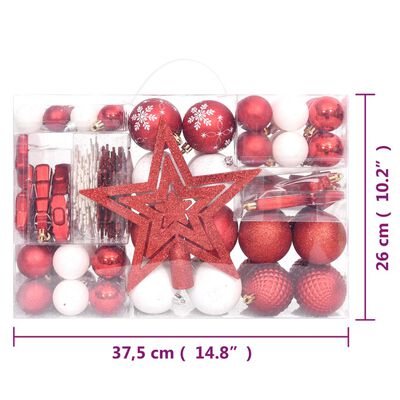 vidaXL Σετ Μπάλες Χριστουγεννιάτικες 108 τεμ. Κόκκινες και Λευκές