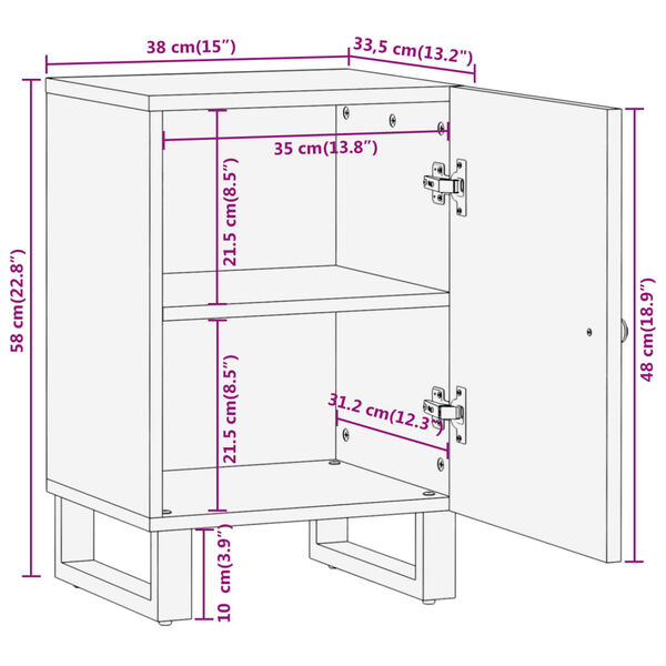 vidaXL Ντουλάπι Μπάνιου Καφέ/Μαύρο 38x33,5x58 εκ. Μασίφ Ξύλο Μάνγκο