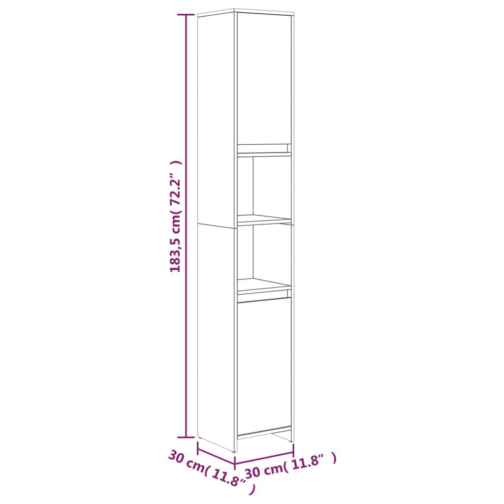 vidaXL Ντουλάπι Μπάνιου Καφέ Δρυς 30x30x183,5 εκ. Επεξεργασμένο Ξύλο